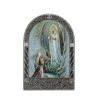 Palais du Rosaire Cadre Religieux | Cadre Religieux Argente Apparition De Lourdes Coloree Et Doree 4,5 X 7 Cm