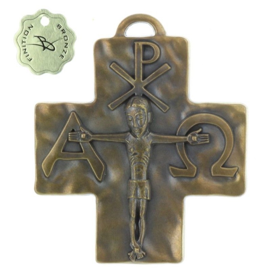 Palais du Rosaire Crucifix Metal | Croix Alpha Omega En Bronze 8 Cm