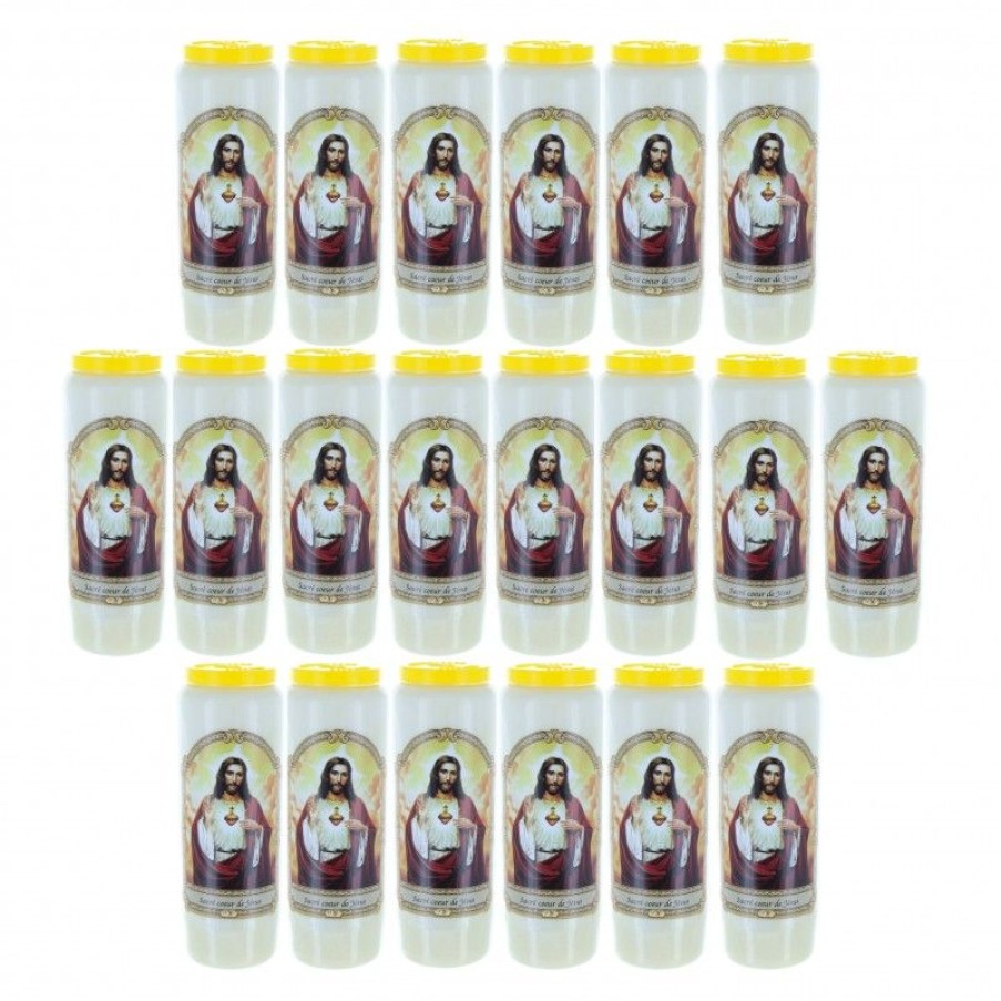Palais du Rosaire Bougie Neuvaine | Lot De 20 Bougies Neuvaine Sacre Coeur De Jesus 17,5 Cm