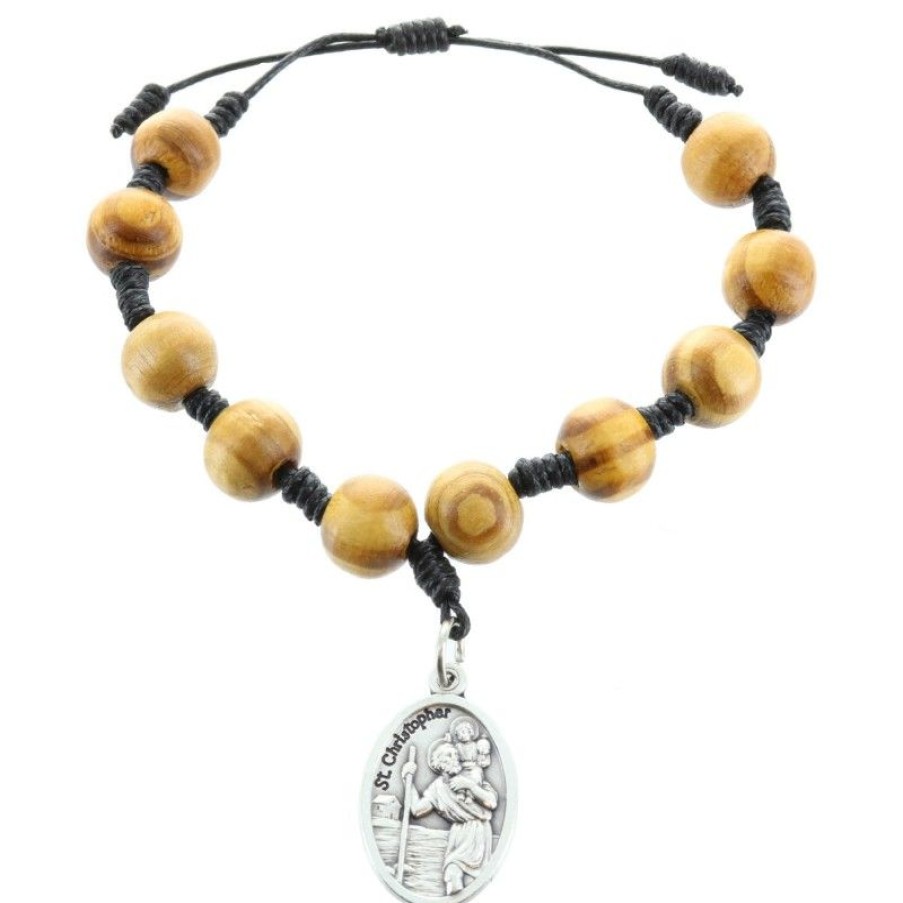 Palais du Rosaire Bracelet Dizainier | Bracelet Dizainier De Saint Christophe En Bois Avec Sa Boite