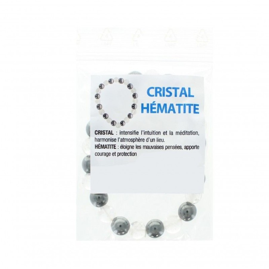 Palais du Rosaire Bracelet Fantaisie | Bracelet En Pierres Naturelles D'Hematite Et Cristal Avec Croix