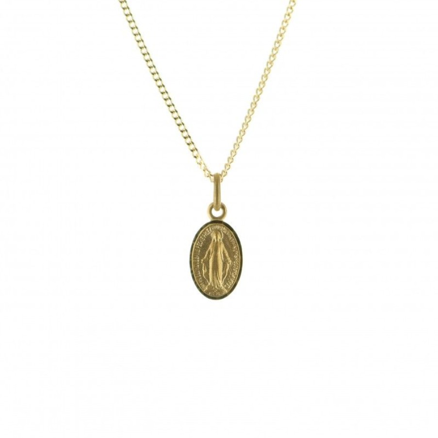 Palais du Rosaire Collier En Plaque Or | Parure Plaque Or Avec Medaille Miraculeuse Diamantee 10Mm
