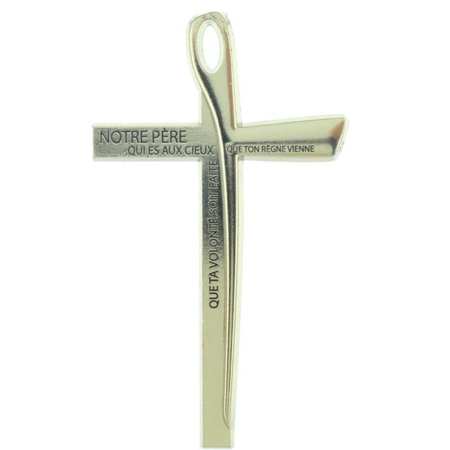 Palais du Rosaire Crucifix Metal | Crucifix En Laiton Dore Avec La Priere Notre Pere 10Cm