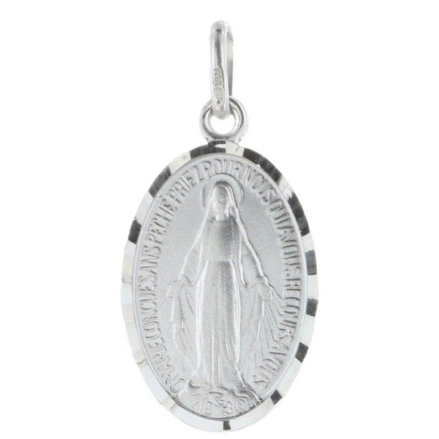 Palais du Rosaire Medaille Et Croix Argent | Medaille Miraculeuse En Argent Et Bords Diamantes 20Mm