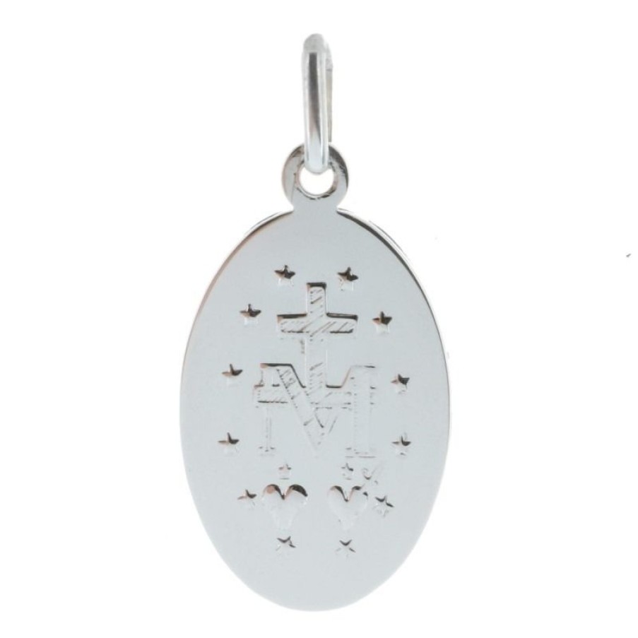 Palais du Rosaire Medaille Et Croix Argent | Medaille Miraculeuse En Argent Et Bords Diamantes 20Mm
