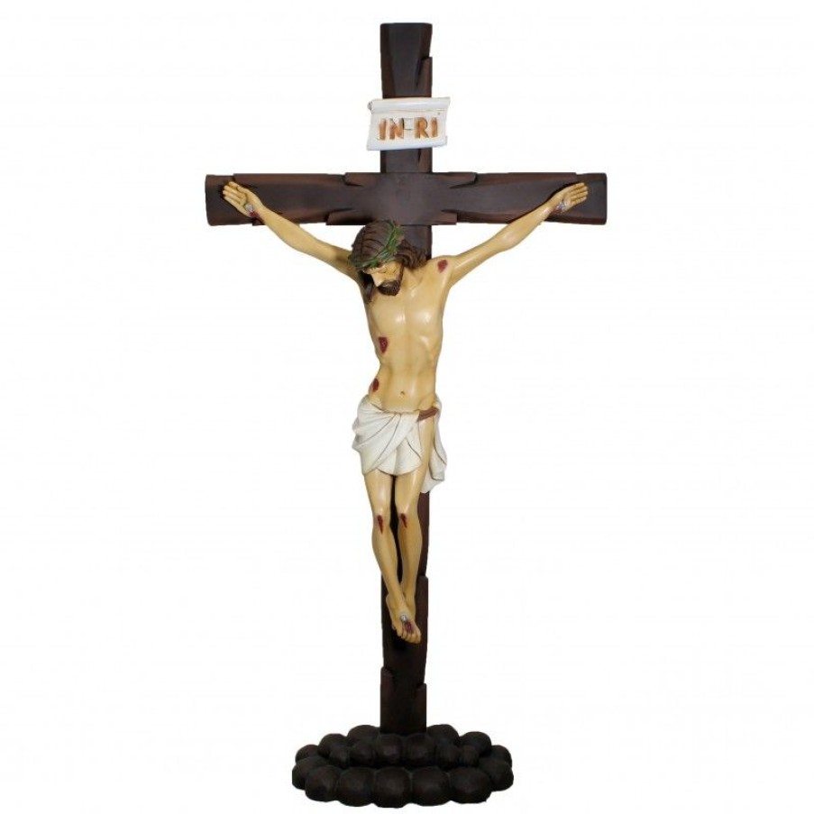 Palais du Rosaire Statue De Grande Taille | Crucifix En Resine A Poser De 106 Cm