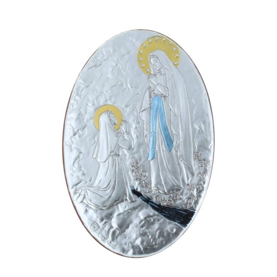 Palais du Rosaire Cadre Religieux | Cadre Religieux Ovale Apparition De Lourdes Doree Colore 16,5 X 24 Cm
