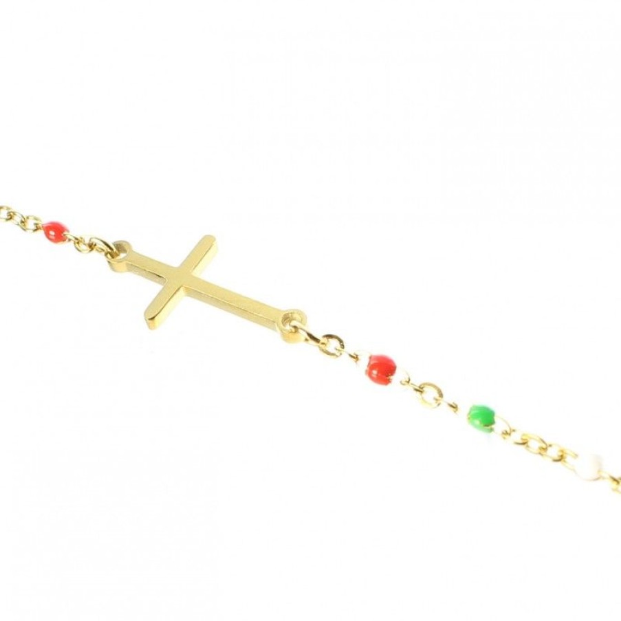 Palais du Rosaire Bracelet Fantaisie | Bracelet Dore Avec Croix Et Perle Multicolores