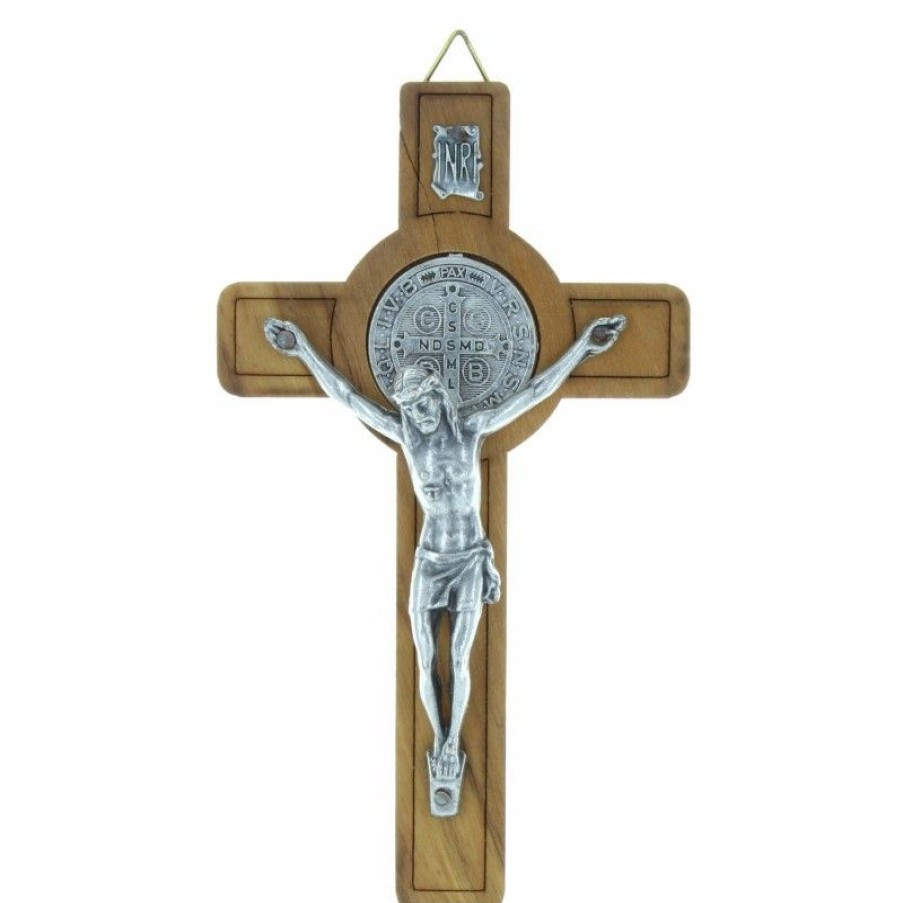 Palais du Rosaire Crucifix Bois | Crucifix De Saint Benoit En Bois D'Olivier 12Cm