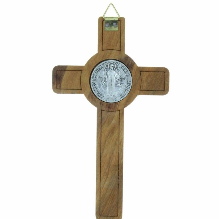 Palais du Rosaire Crucifix Bois | Crucifix De Saint Benoit En Bois D'Olivier 12Cm