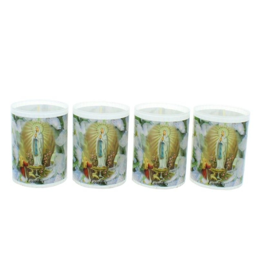 Palais du Rosaire Bougie Votive | Lot De 4 Bougies Votives Notre Dame De Lourdes Avec Priere 6 Cm
