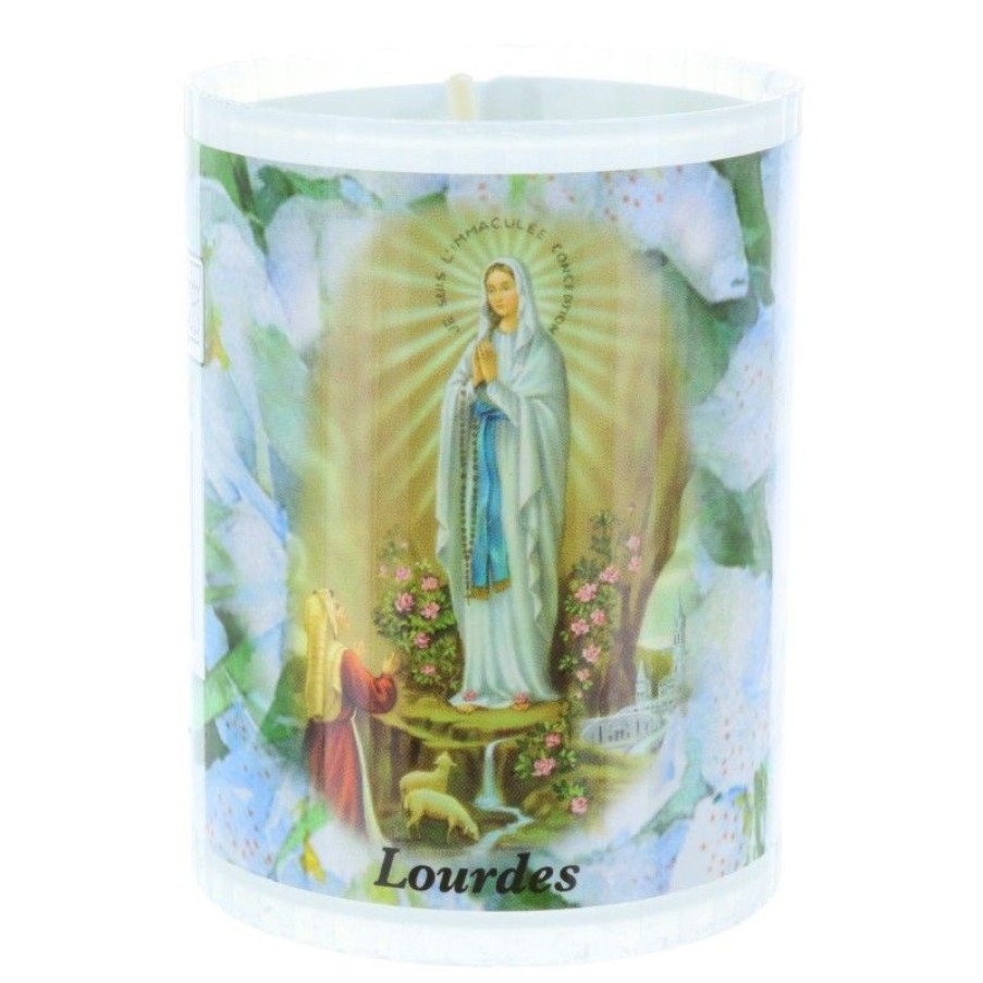 Palais du Rosaire Bougie Votive | Lot De 4 Bougies Votives Notre Dame De Lourdes Avec Priere 6 Cm
