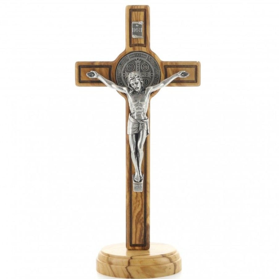 Palais du Rosaire Crucifix Bois | Crucifix De Saint Benoit En Bois D'Olivier 21 Cm