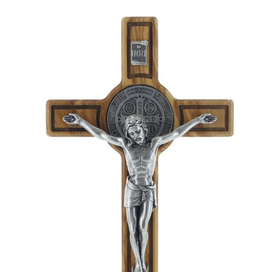 Palais du Rosaire Crucifix Bois | Crucifix De Saint Benoit En Bois D'Olivier 21 Cm