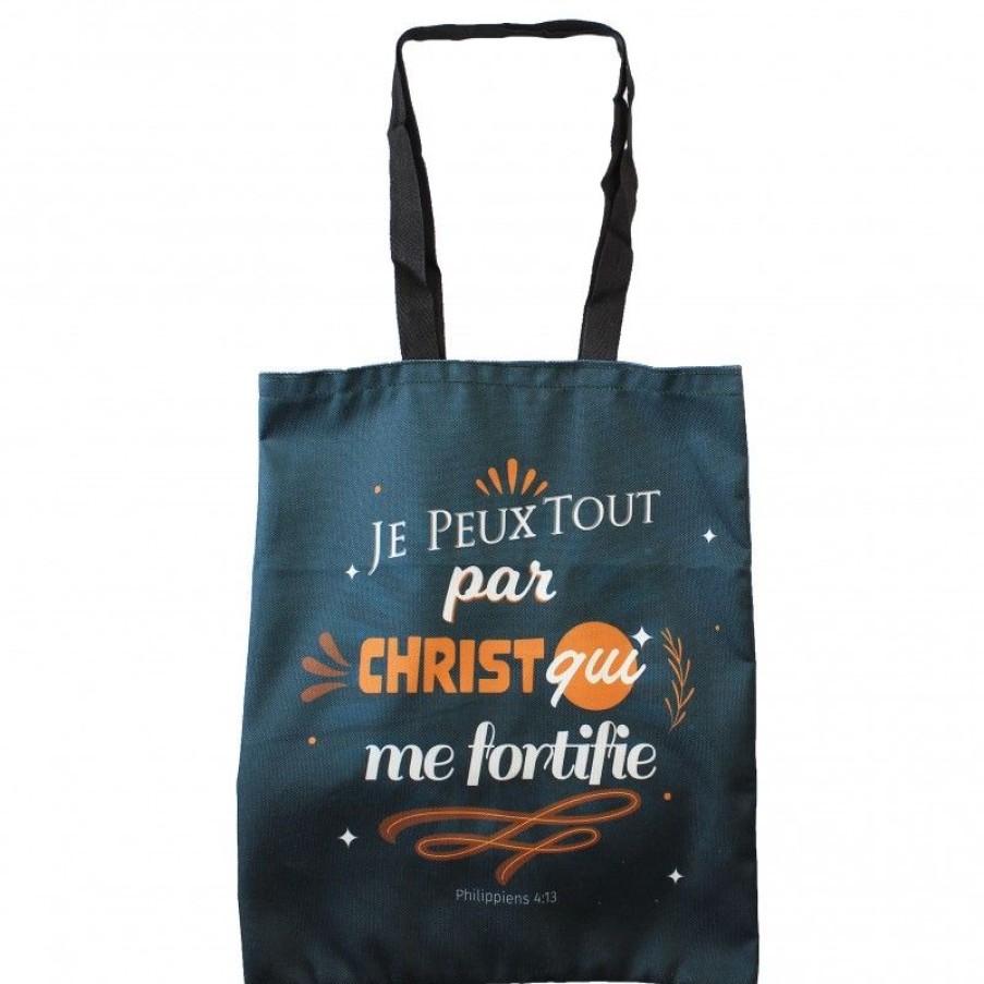 Palais du Rosaire Sac | Sac Tote Bag 35X40Cm \\"Je Peux Tout Par Christ Qui Me Fortifie\\"