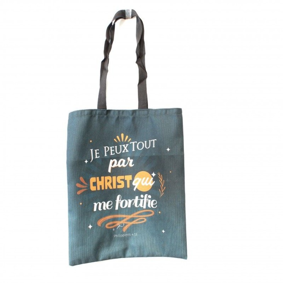 Palais du Rosaire Sac | Sac Tote Bag 35X40Cm \\"Je Peux Tout Par Christ Qui Me Fortifie\\"