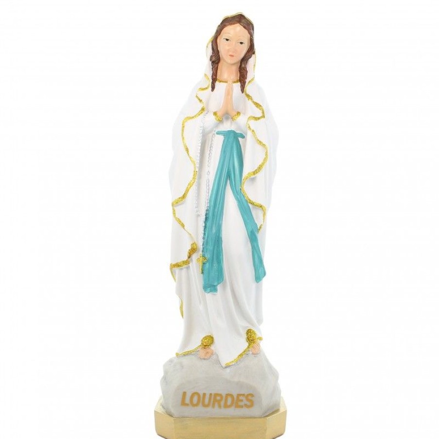 Palais du Rosaire Statue De Notre Dame De Lourdes | Statue De Notre Dame De Lourdes Avec Liseret Paillete Dore Resine De 40Cm