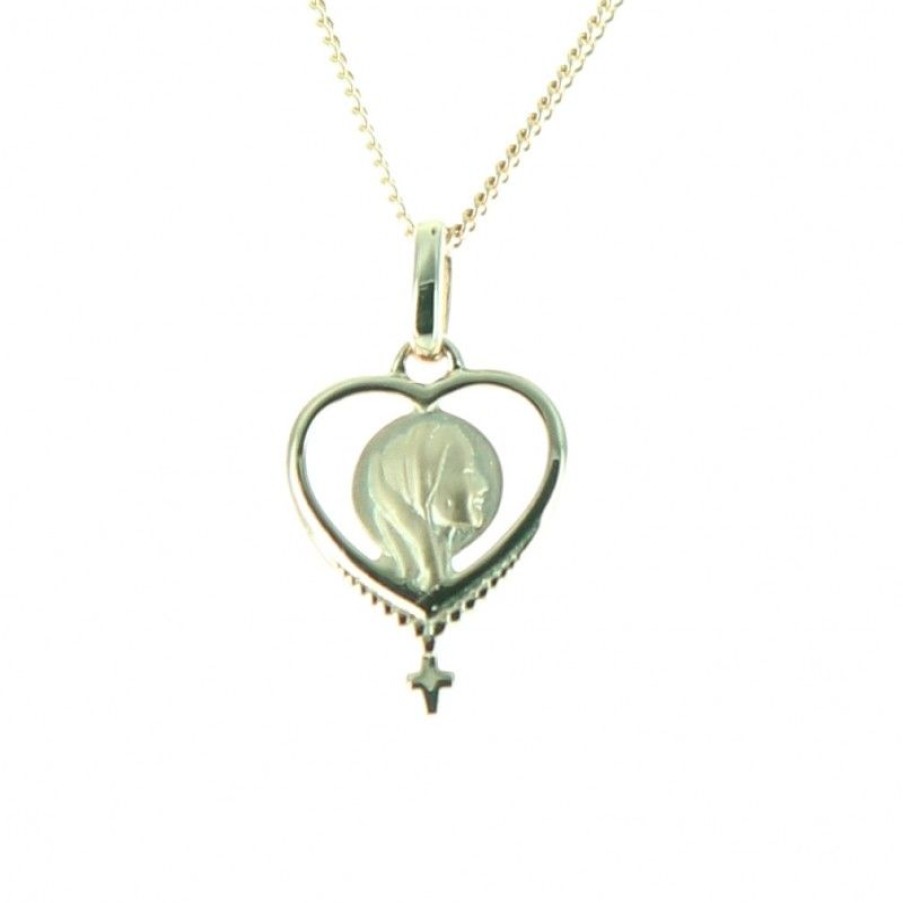Palais du Rosaire Collier En Plaque Or | Parure Plaque Or, Chaine Et Coeur Decore De La Vierge Marie 12Mm