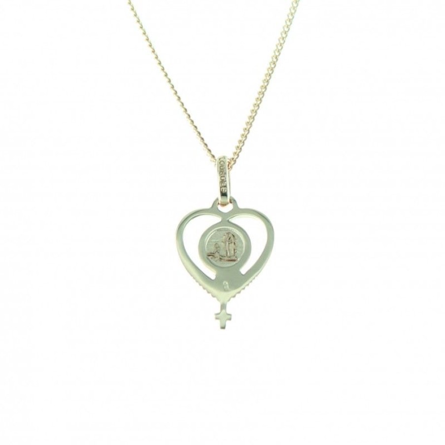 Palais du Rosaire Collier En Plaque Or | Parure Plaque Or, Chaine Et Coeur Decore De La Vierge Marie 12Mm