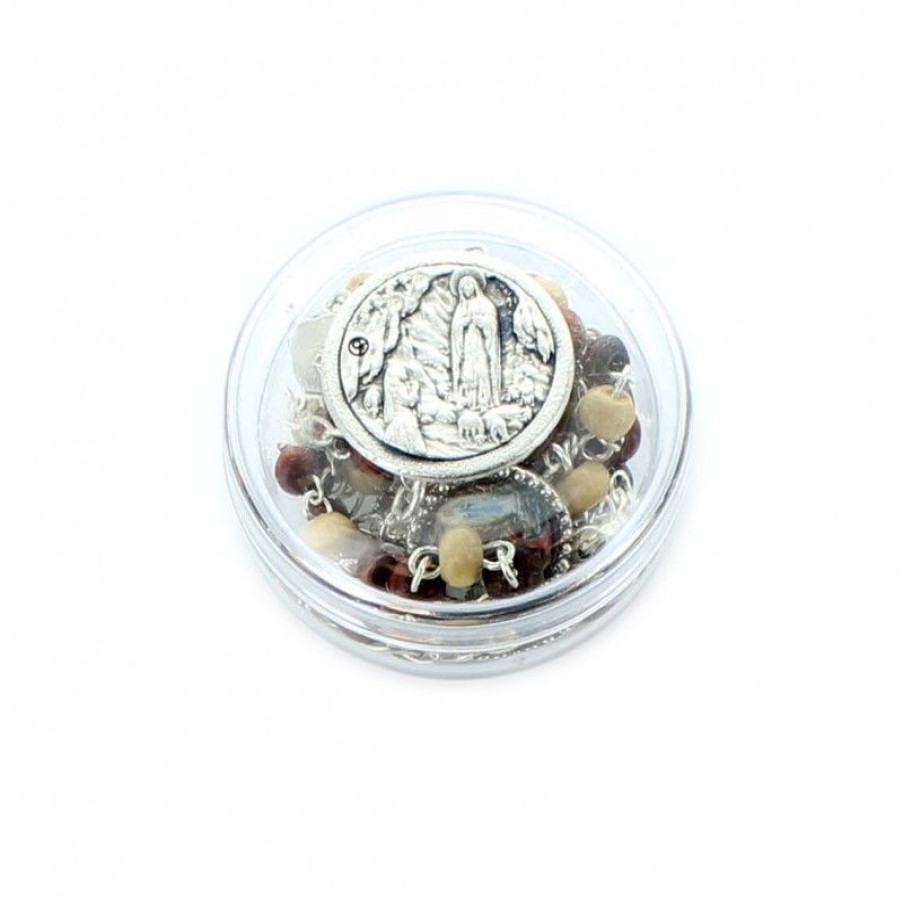 Palais du Rosaire Chapelet Bois | Chapelet Bois En 3 Tons Alternes Et Coeur Apparition De Lourdes Dans Une Boite