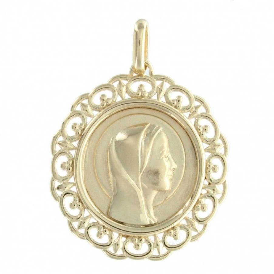Palais du Rosaire Medaille Et Croix Plaque Or | Medaille Plaque Or 30Mm, Vierge Marie Et Contours Dentelles