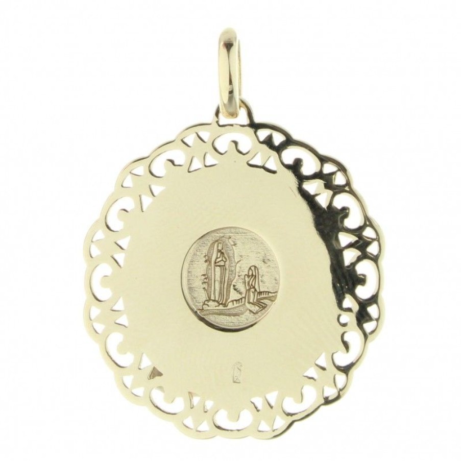 Palais du Rosaire Medaille Et Croix Plaque Or | Medaille Plaque Or 30Mm, Vierge Marie Et Contours Dentelles