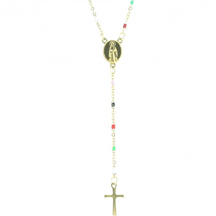 Palais du Rosaire Collier Fantaisie | Collier Chapelet Dore De Lourdes Avec Grains Multicolors
