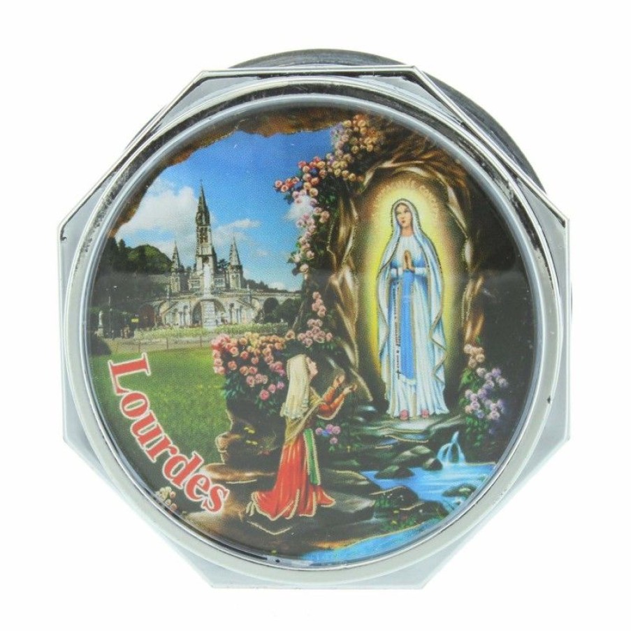 Palais du Rosaire Boite A Chapelet | Boite A Chapelet Argentee Avec L'Apparition De Lourdes Et Jesus Misericordieux