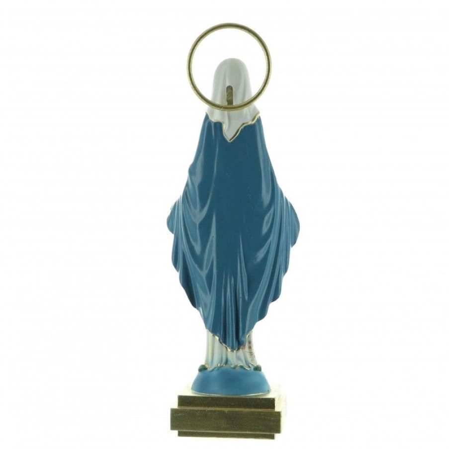 Palais du Rosaire Statue Vierge Miraculeuse | Statue De La Vierge Miraculeuse En Resine Robe Fleurie Et Manteau Bleu 16Cm