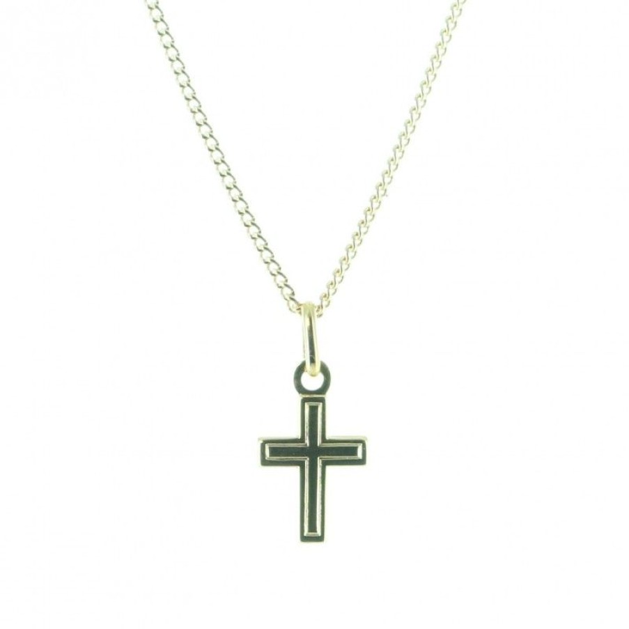 Palais du Rosaire Collier En Plaque Or | Parure En Plaque Or Avec Double Croix 13 Mm