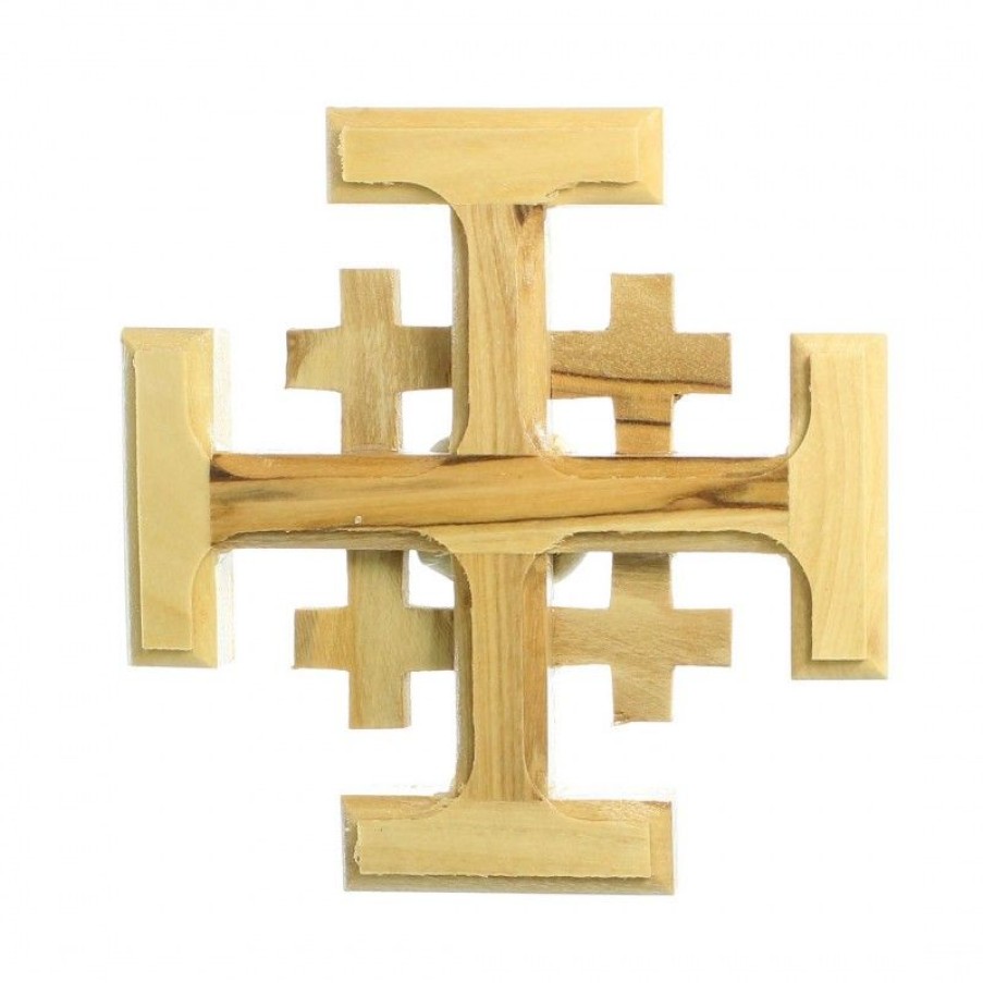 Palais du Rosaire Crucifix Bois | Croix De Jerusalem En Bois D'Olivier De Bethleem De 8Cm