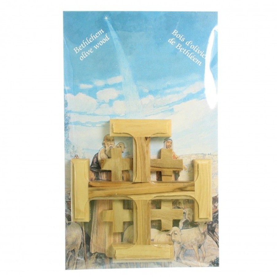 Palais du Rosaire Crucifix Bois | Croix De Jerusalem En Bois D'Olivier De Bethleem De 8Cm