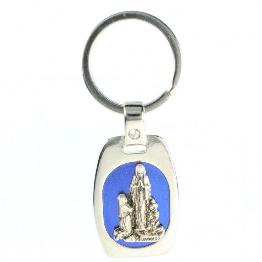 Palais du Rosaire Porte&Cles | Porte-Cle De L'Apparition De Lourdes En Metal Et Fond Bleu