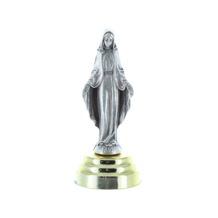 Palais du Rosaire Statue Vierge Miraculeuse | Statue Vierge Miraculeuse En Metal Avec Socle Dore Aimante 6 Cm