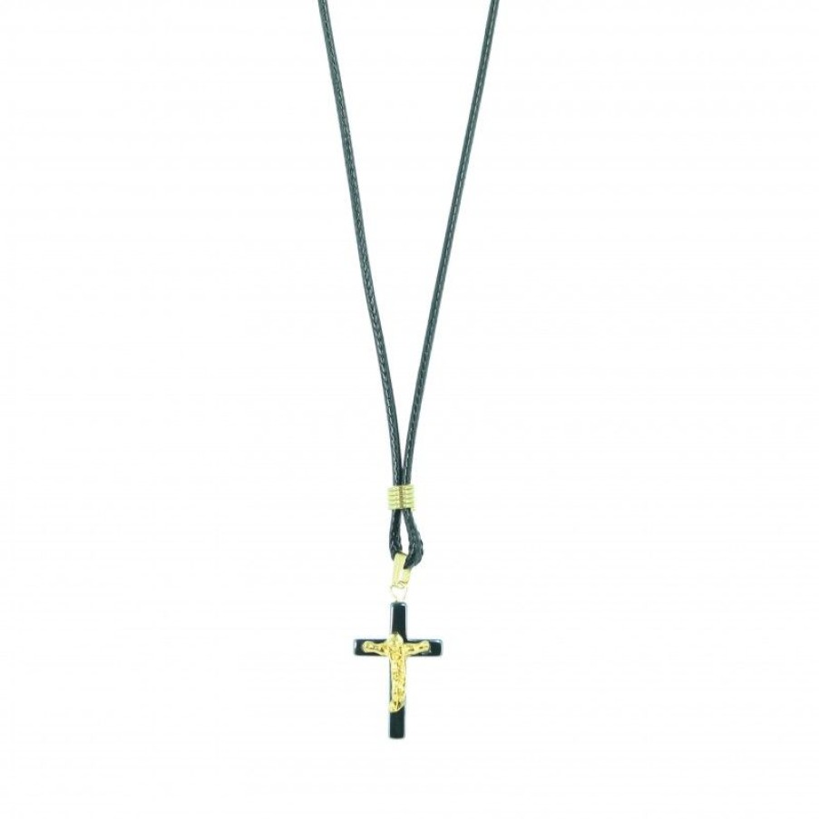 Palais du Rosaire Collier Fantaisie | Collier En Corde Avec Croix En Hematite Et Christ Dore