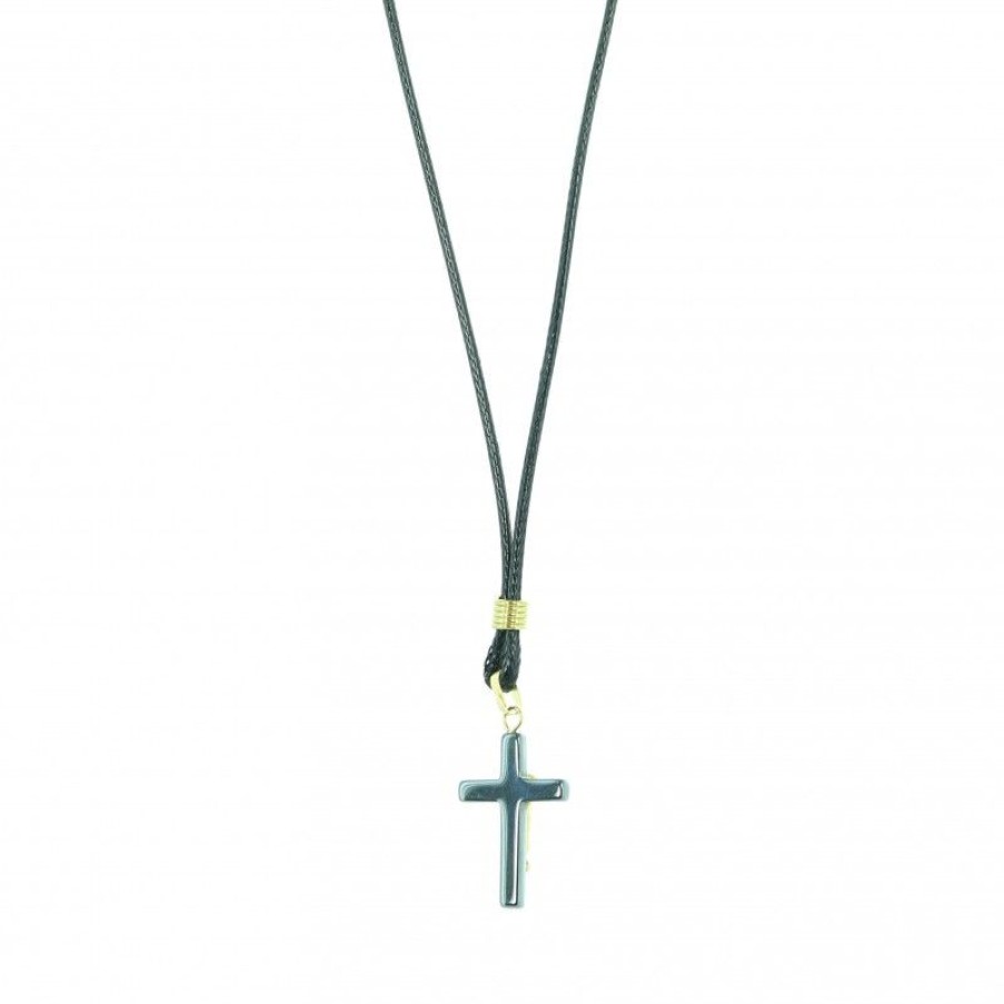 Palais du Rosaire Collier Fantaisie | Collier En Corde Avec Croix En Hematite Et Christ Dore