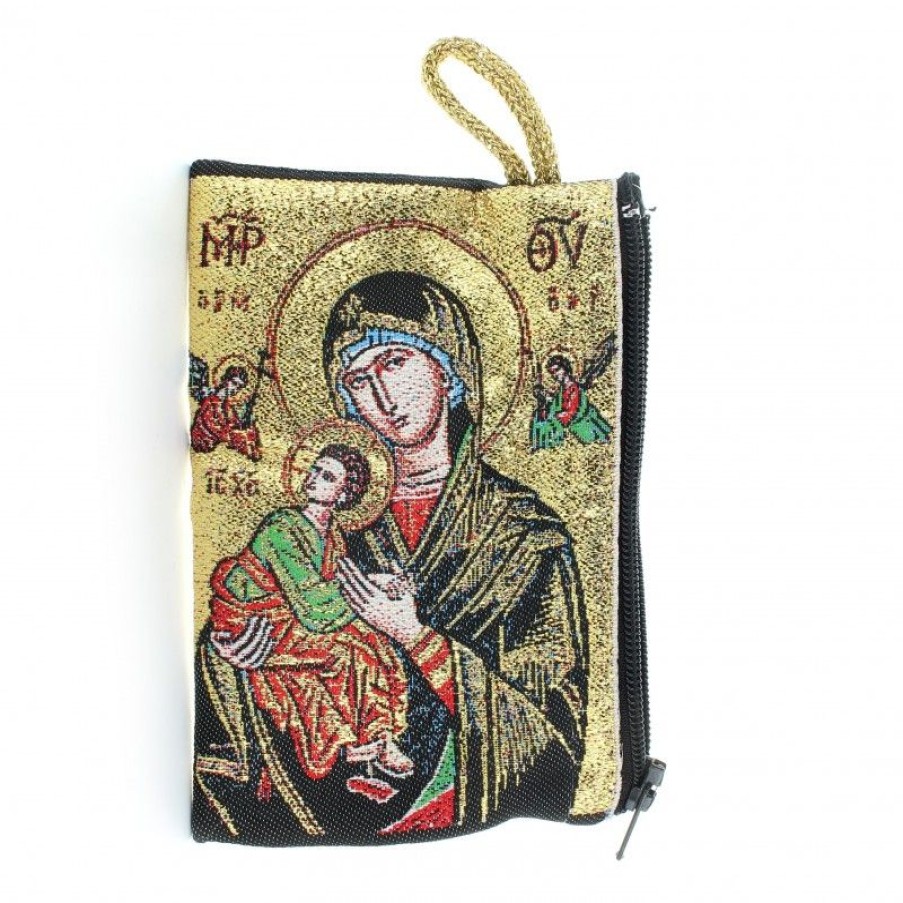 Palais du Rosaire Etui A Chapelet | Etui A Chapelet En Fil Dore 10X7 Cm Decore De La Vierge Noire