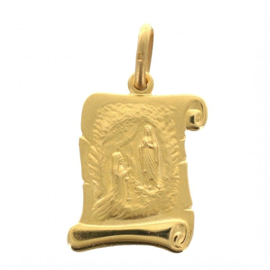 Palais du Rosaire Medaille Et Croix Plaque Or | Medaille Parchemin En Plaque Or 16 Mm