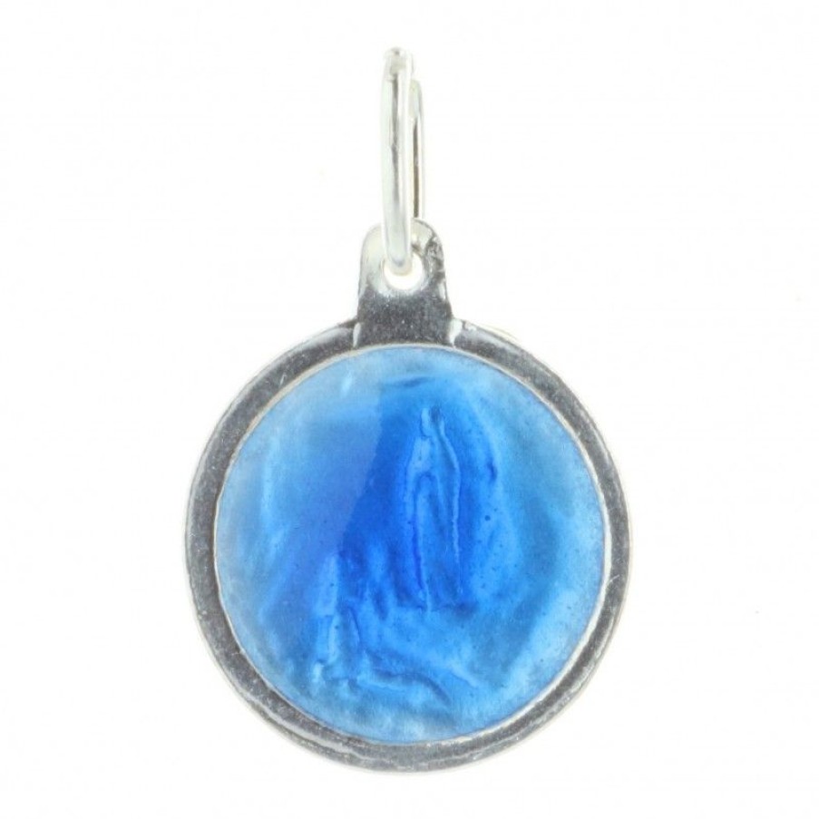Palais du Rosaire Medaille Et Croix Argent | Medaille Argent De La Vierge Marie Emaillee Bleue