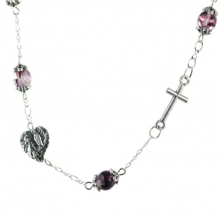 Palais du Rosaire Collier Fantaisie | Collier Dizainier En Verre Avec L'Apparition De Lourdes