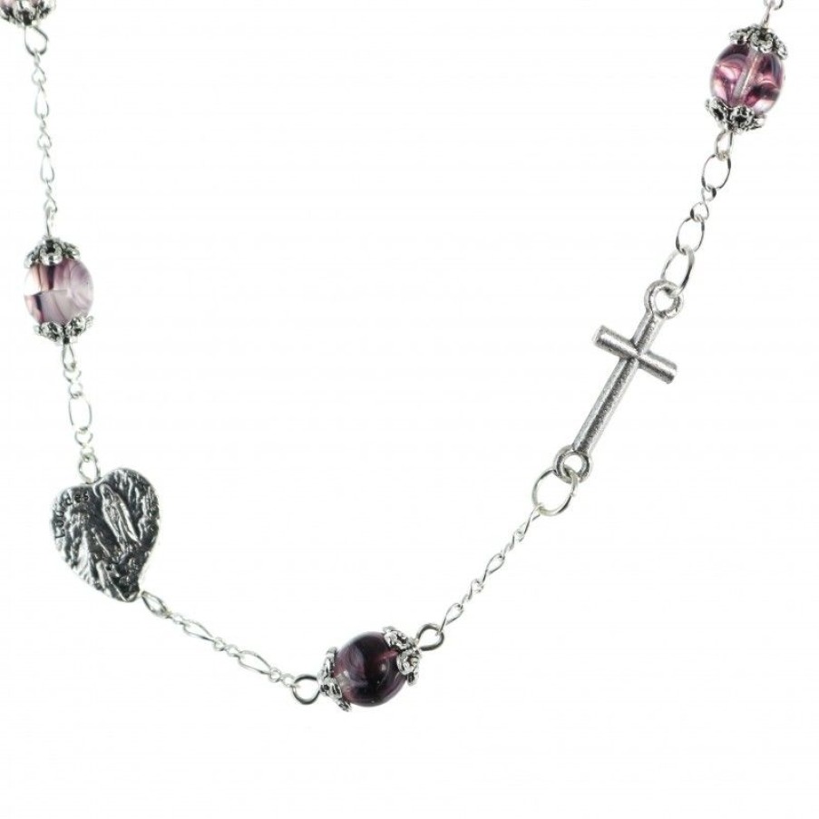 Palais du Rosaire Collier Fantaisie | Collier Dizainier En Verre Avec L'Apparition De Lourdes