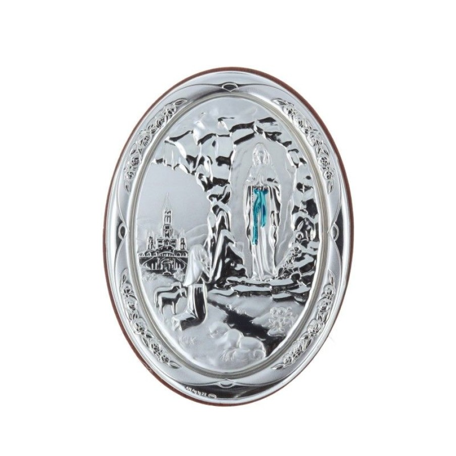 Palais du Rosaire Cadre Religieux | Cadre Religieux En Bois Ovale Apparition De Lourdes Argentee 7 X 10 Cm