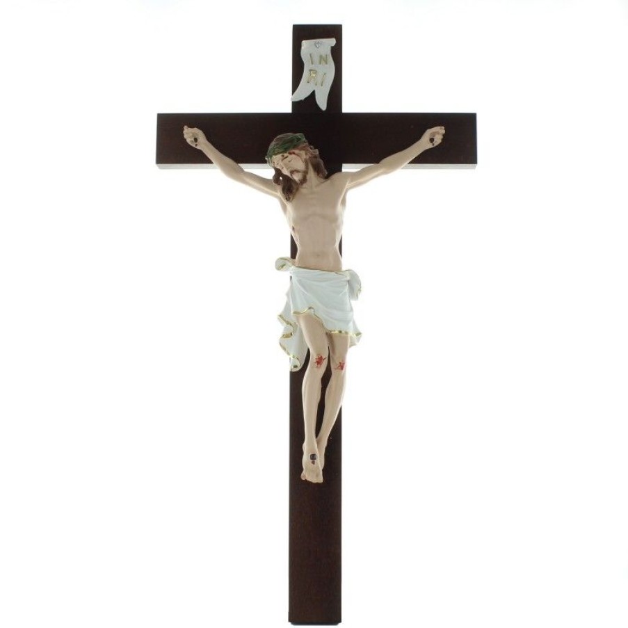 Palais du Rosaire Crucifix Bois | Crucifix Bois Avec Christ En Resine 27Cm