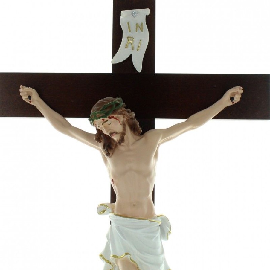 Palais du Rosaire Crucifix Bois | Crucifix Bois Avec Christ En Resine 27Cm
