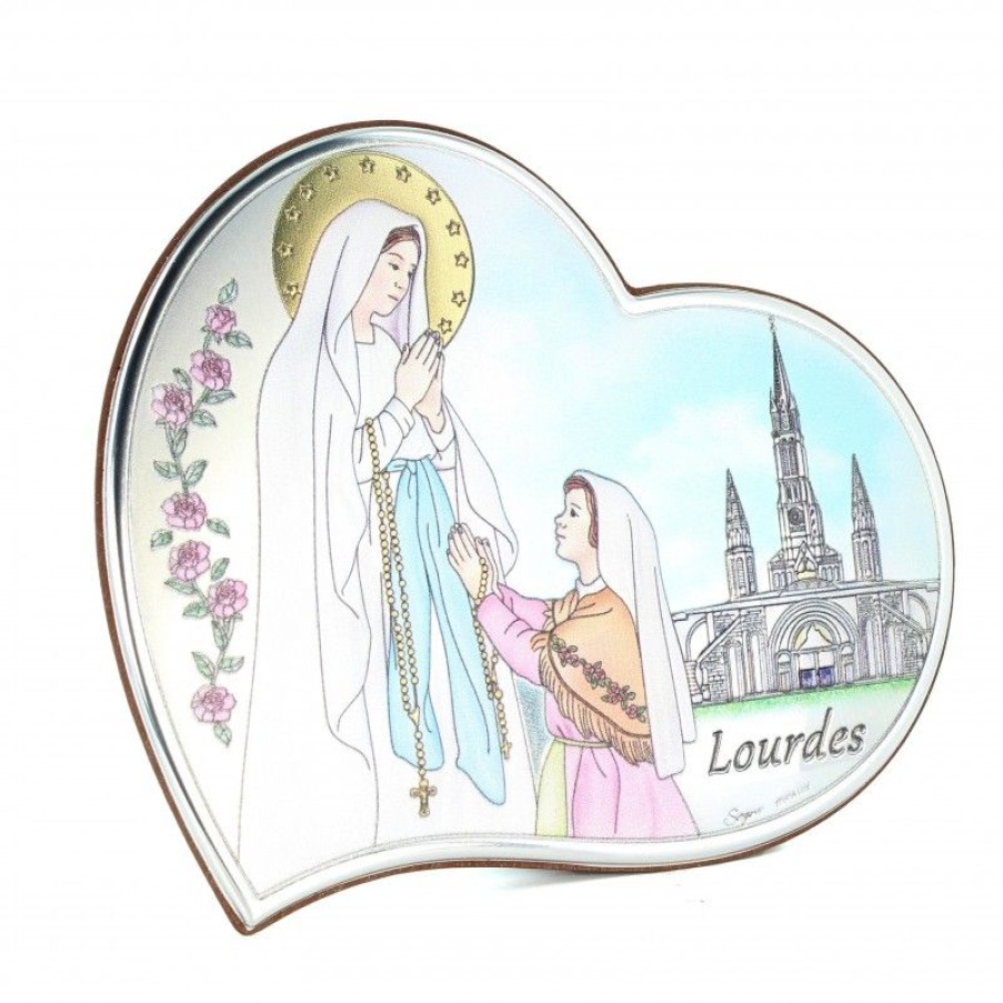 Palais du Rosaire Cadre Religieux | Cadre De L'Apparition De Lourdes En Metal Argente Et Colore 15X13Cm