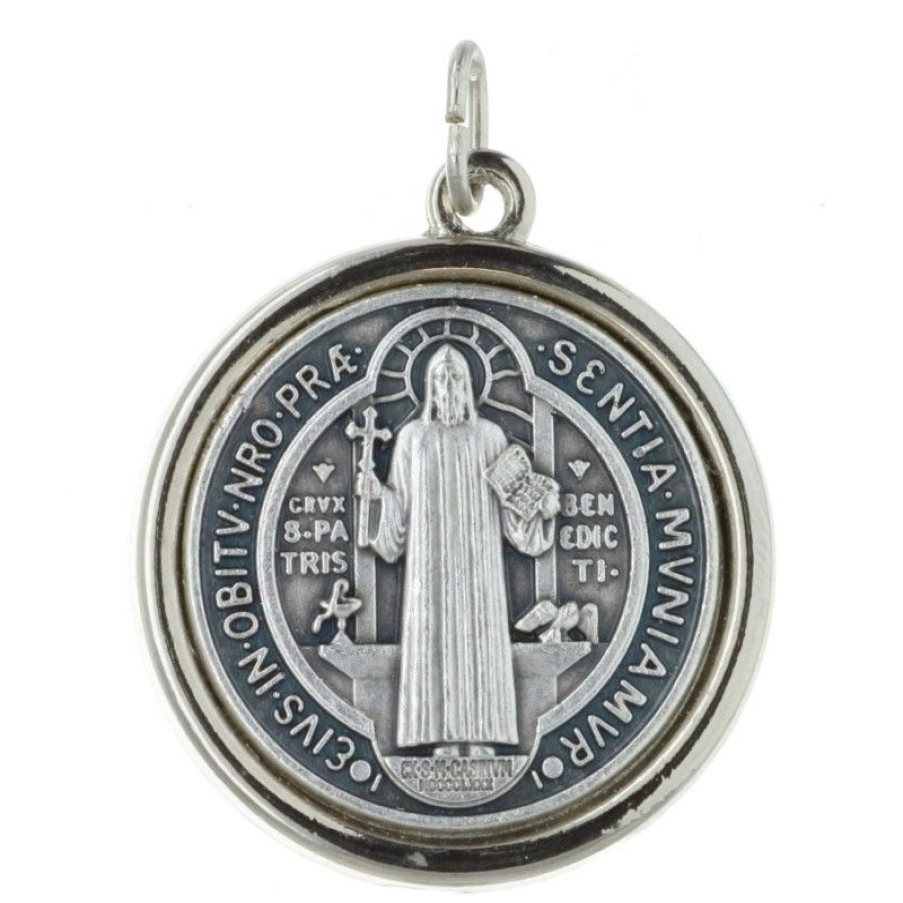 Palais du Rosaire Medaille Et Croix Metal | Medaille De Saint Benoit En Metal Argente Diametre 3Cm