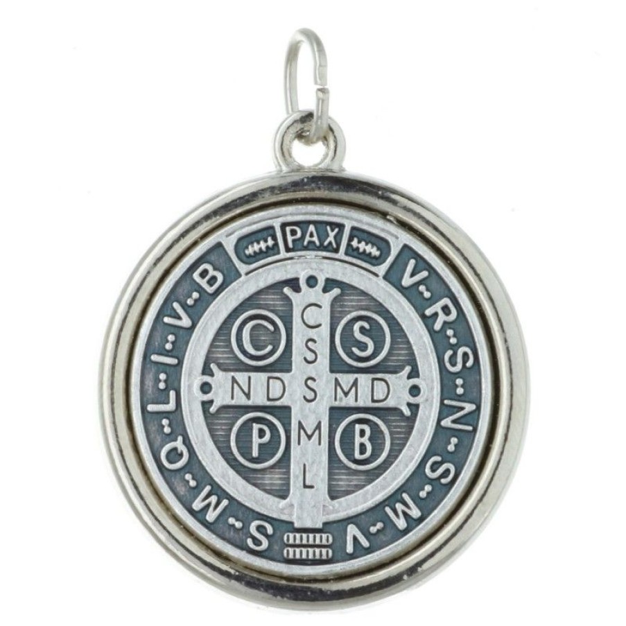 Palais du Rosaire Medaille Et Croix Metal | Medaille De Saint Benoit En Metal Argente Diametre 3Cm