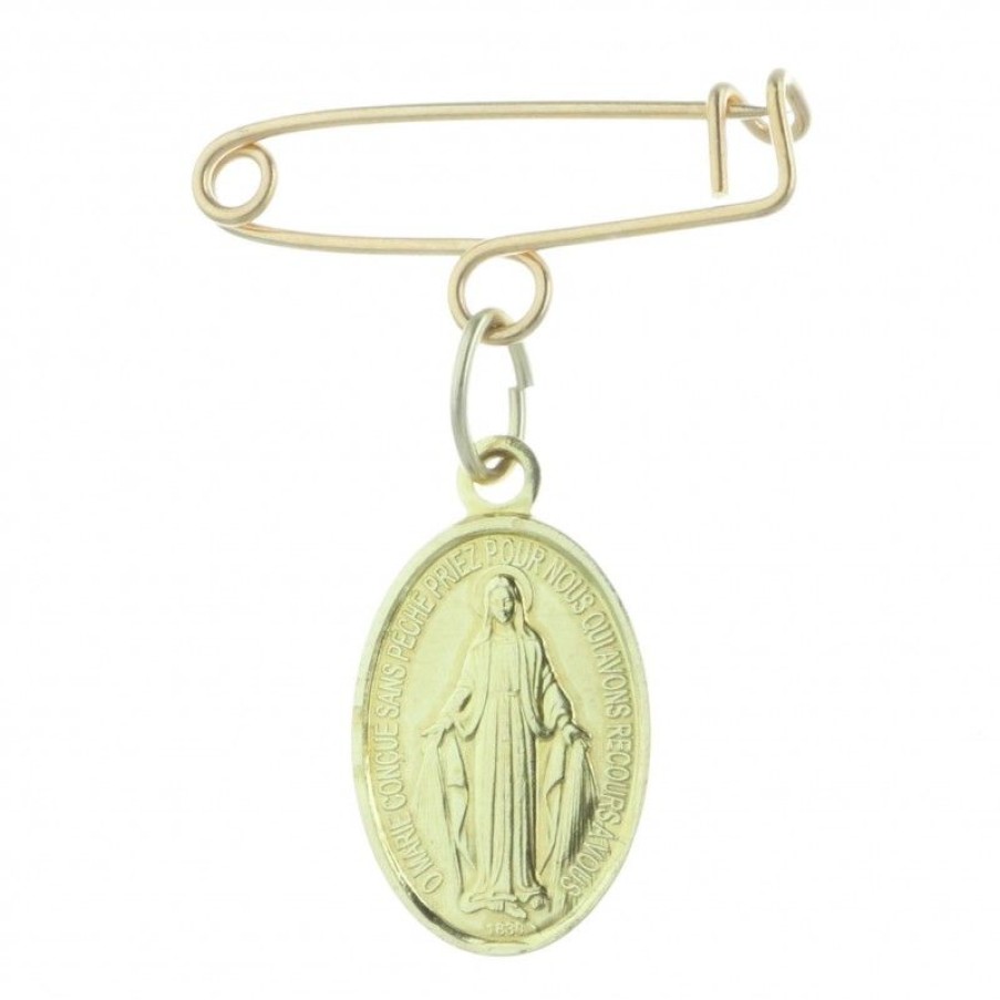 Palais du Rosaire Broche Metal | Broche De La Vierge Miraculeuse En Metal Dore