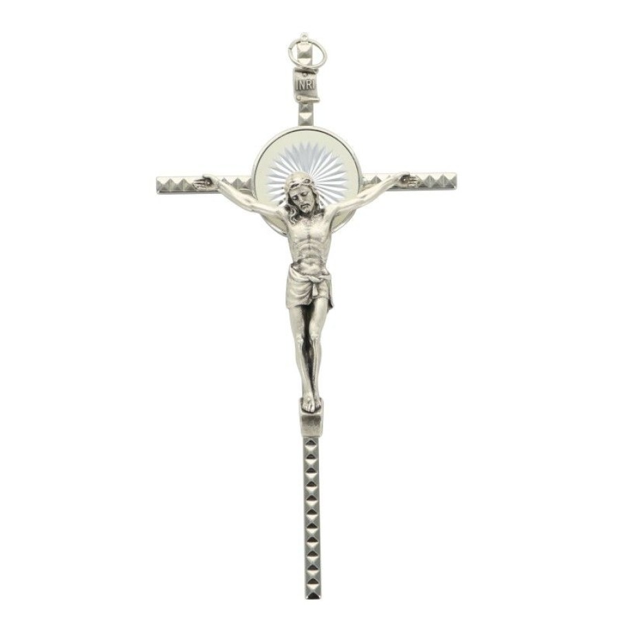Palais du Rosaire Crucifix Metal | Crucifix En Metal Argente 17 Cm