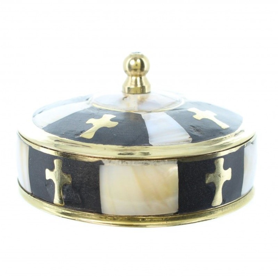 Palais du Rosaire Boite A Chapelet | Boite A Chapelet Ronde En Nacre Et Laiton